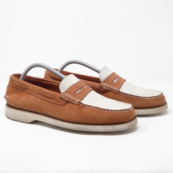 Sperry Top Sider Other - Sperry Top Sider Men's Tan White Leather Penny Color Block Loafers Shoes 9.5M